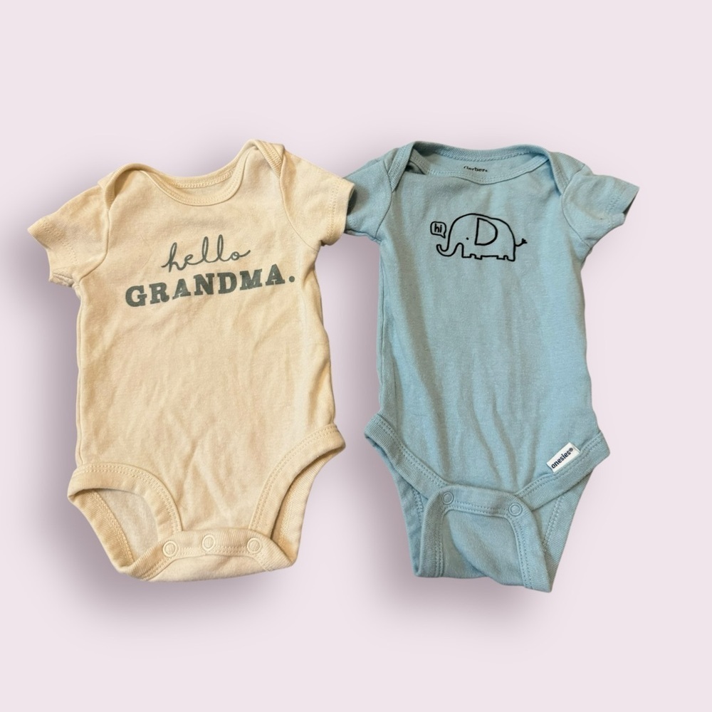 Newborn Onesie Bundle 2 Pack Hello Grandma Elephant Print Baby Bodysuit
